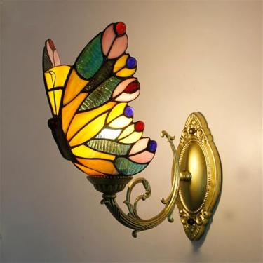 Imagem de Luminária de parede retrô americana LED estilo europeu de luxo para sala de estar, quarto, escritório, casa de campo, hotel, restaurante, café, bar, corredor, com vidro colorido (Estilo 21)