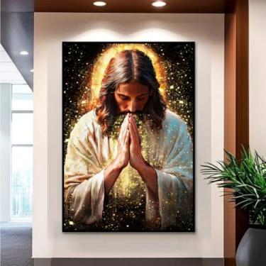 Imagem de Quadro Decorativo Religioso Retiro, com Moldura Preta Retangular de 2cm, ideal para ambiente de Sala de estar, jantar, reuniões, Quarto e Hall de entrada 60x90cm