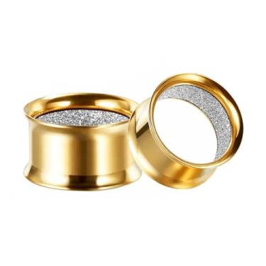 Imagem de Beydodo Túneis de alargamento duplo 7/8, brincos de orelha banhados a ouro de aço inoxidável de 22 mm, brincos perfurados unissex