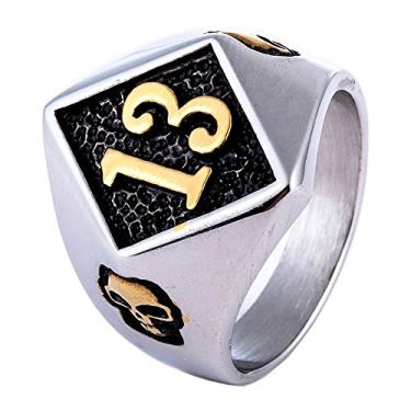 Imagem de ZMY Anéis de joia masculinos modernos de aço inoxidável, anel de caveira número 13 dourado para motociclistas