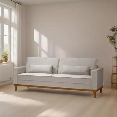 Imagem de Sofá Living Valência 2,20mt - Base Madeira - Linho Bege