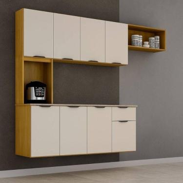 Imagem de Armário De Cozinha Suspenso Completo Aéreo 8 Portas 1 Gaveta Mdp Compacto Espaço Off White