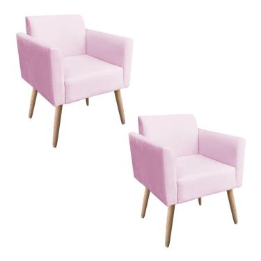 Imagem de Kit 02 Poltronas Marisa Suede Pés Palito Natural Rosa Bebê