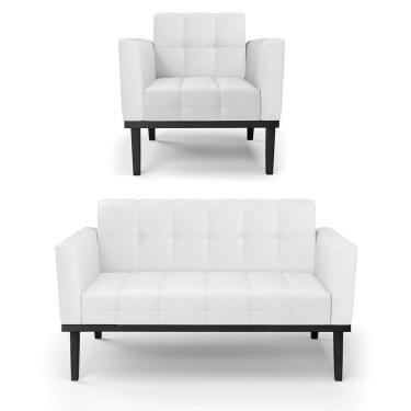 Imagem de Sofá Namoradeira E Poltrona Base De Madeira Preto Elisa Corino D03 - D'rossi Cor Branco