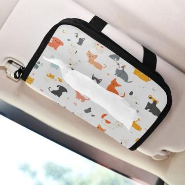 Imagem de SEHANY Porta-lenços de carro de gato fofo, caixa de lenços de papel de carro, suporte de guardanapo retangular dispensador de máscara de carro caixa de lenços de veículo para automóvel universal