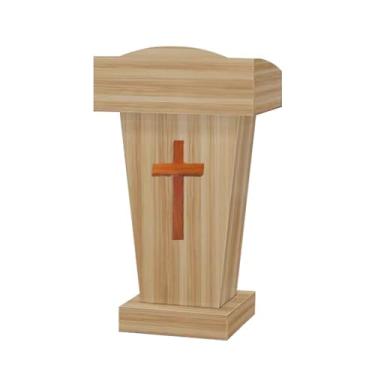 Imagem de Suporte de pódio com uma cruz feita de madeira, suporte de púlpito de pódio com prateleira para madeira de igreja, palestres e pódios com área de armazenamento de 2 níveis, pódio durável para púlpito