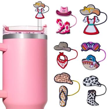 Imagem de 6 peças de capas de palha de chapéu de festa para copos Stanley de 850 g/1,134 g – Toppers de canudo fofos reutilizáveis de 10 mm, tampas protetoras portáteis, decorações divertidas, presentes