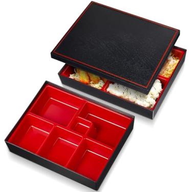 Imagem de Teenyyou 2 peças lancheira japonesa dividida Bento Box com recipiente de almoço japonês à prova de gordura para presente para restaurante doméstico de sushi de Natal (6 compartimentos)