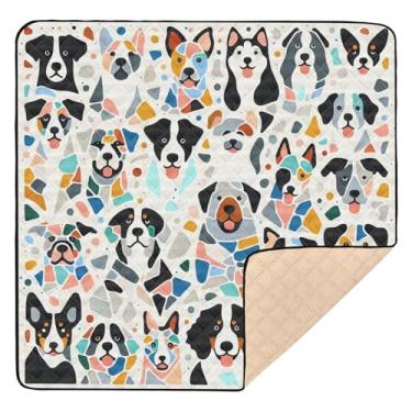 Imagem de Qilmy Tapete de brinquedo de cachorro brincalhão 127 x 127 cm, macio à prova d'água para bebês e crianças, tapete antiderrapante lavável para cercadinho