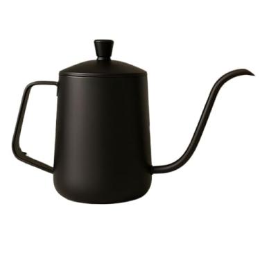 Imagem de Bule Inox Escovado Bico Fino 600 Ml Leiteira Profissional Aço Inoxidável Antiferrugem Chaleira Preto (Preto 600 ML)