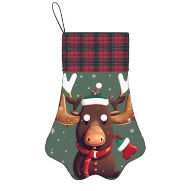 Imagem de SKKNT Meias de Natal engraçadas com estampa de cabeça de alce, animais de estimação, decoração de Natal, cães, gatos, árvores, doces, presente, conveniente