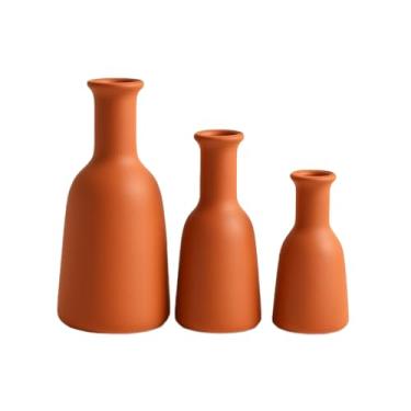 Imagem de Kit Trio 3 Vasos Cerâmica Decorativo Centro De Mesa Sala enfeite rack sala Cozinha enfeite para rack de sala jarros decorativos para sala(Terracota)
