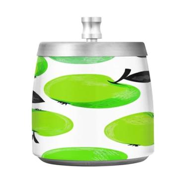 Imagem de Qilmy Cinzeiro de aço inoxidável desenhado à mão com tampa - Cinzeiro de cigarro à prova de vento sem cheiro sem fumaça para casa, escritório, carro, pátio, varanda (uso interno e externo)