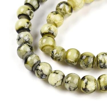 Imagem de 100 peças de vidro de jade imitação de 4 mm contas redondas amarelas verdes contas de vidro rachado contas espaçadoras lisas e soltas para brincos faça você mesmo, colar, pulseira, fabricação de joias