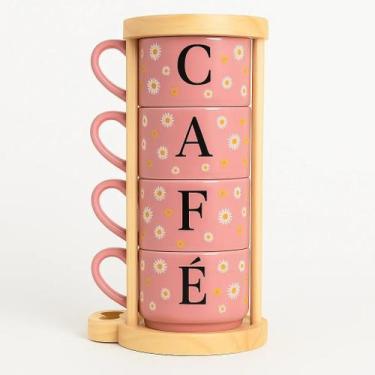 Imagem de Xícaras Café Rosa Hotel 200ml C/ Suporte Pinus - Café - Lu Porcelanas