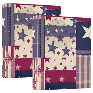 Imagem de Pasta de arquivo para fichário com listras e estrelas da bandeira americana, anéis redondos, fichário para material de escritório, 1 pacote