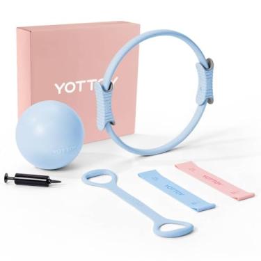 Imagem de YOTTOY Conjunto de anel e bola de Pilates, Figura 8 faixas de resistência, faixas elásticas e guia, conjunto de equipamento de pilates para iniciantes para exercícios em casa, força do núcleo, ioga