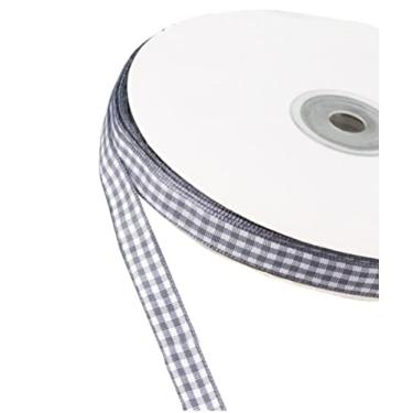 Imagem de Fita guingão estreita de 50 metros, fita xadrez de 9,5 cm, acabamento de renda para fazer joias, laços de embrulho de presente, buquê floral, decoração de casa (cinza escuro)