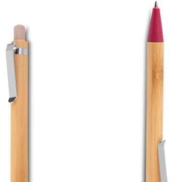 Imagem de Caneta Esferográfica Retrátil com Corpo de Bambu, Tinta Azul, Grip Antiderrapante, Kit com 10 Unidades, Estilo Executiva (Branco e Vermelho)