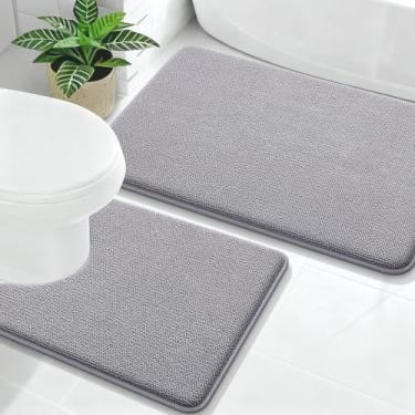 Imagem de OLANLY Conjunto de tapetes de banheiro de 2 peças, tapetes de banho de espuma viscoelástica macia e absorvente em forma de U, tapetes de banheiro laváveis à máquina para banheiro, acessórios de