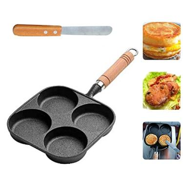 Imagem de Frigideira para omelete de 4 furos para hambúrguer, ovos, panqueca, frigideira, panqueca, wok criativo antiaderente, sem óleo, fumaça, café da manhã, decoração de panela de cozinha