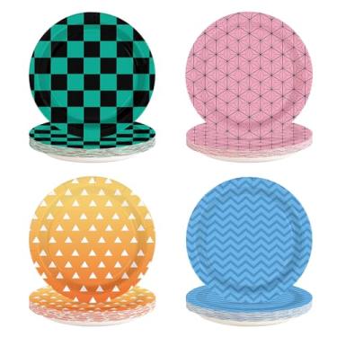 Imagem de 60 peças de pratos de papel para festa de demônios, descartáveis de 17,8 cm, pratos de sobremesa de aniversário com tema de demônio, decorações com tema de quadrinhos para meninos e meninas