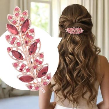 Imagem de Grampos de cabelo de strass, grampos de cabelo de cristal brilhante, presilhas de cabelo de folha extravagante para casamento, acessórios de cabelo de noiva, clarete