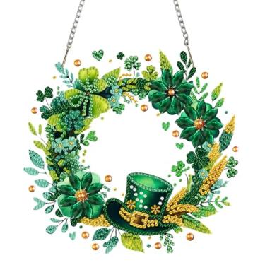 Imagem de BAWKENTON Kit de arte de diamantes pendurados no dia de São Patrício para adultos, kit de arte de pintura de diamantes de acrílico, 19 x 18 cm, ornamento especial de diamante de cristal para pendurar