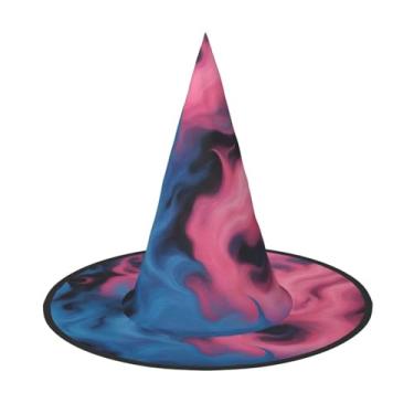 Imagem de XLLingL Chapéu de bruxa de Halloween com estampa de fogo azul e rosa, adequado para festas de RPG e festas à fantasia - 1 peça