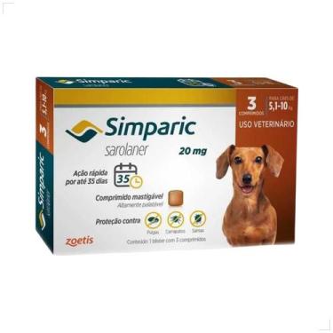 Imagem de Antipulgas Zoetis Simparic 20mg Cães De 5,1kg A 10kg 3 Comprimidos Ant