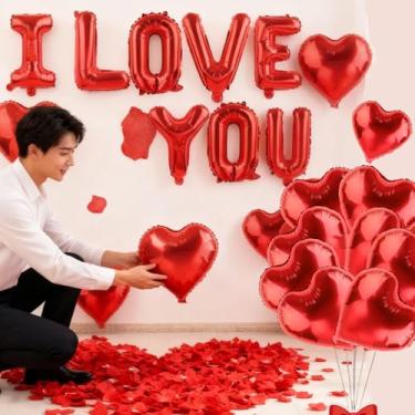 Imagem de 1 conjunto de balões em forma de coração vermelho pétala de rosa dia dos namorados casamento romântico amor balão flor artificial acessórios de festa