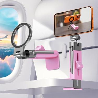 Imagem de SOGUE Suporte de telefone de avião essenciais de viagem, suporte magnético para telefone MagSafe com braço de metal, ímã forte N55 giratório 360° portátil para aviões de cruzeiro Gadgets Suporte de