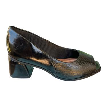 Imagem de Sapato Fem Piccadilly Peep Toe Verniz/Croco Preto 715021-9