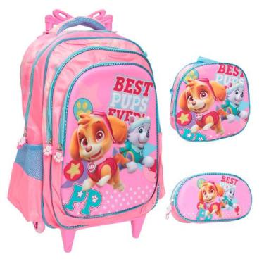 Imagem de Kit Mochila Infantil Menina Rodinha Lancheira Térmica Rosa - Plike