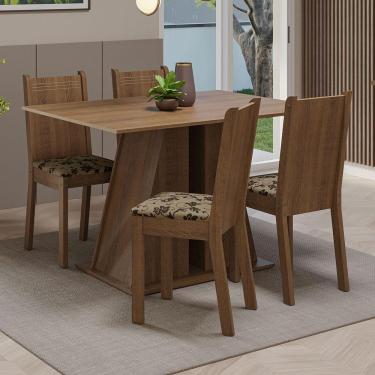 Imagem de Conjunto Sala De Jantar Mesa Tampo De Madeira 4 Cadeiras Rustic/bege Marrom Marilyn Madesa