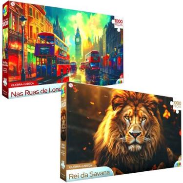 Imagem de Quebra Cabeça Leão e Ruas de Londres 1000 Pcs Kit 2 UND - GGB Brinqued