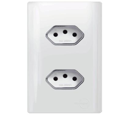 Imagem de 2 Tomadas Universal Horizontal 2p+t 10a Cromado com Placa 4x2 Branca Dc120032 Novara 2 Tomada U