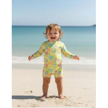 Imagem de Macacão Bebê Menina Proteção Solar Manga Longa Praia Pscina - Aymêe, A