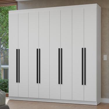 Imagem de Guarda Roupa Casal Netuno 8 Portas Batentes 4 Gavetas MDP Branco-Branco-Preto Madesa