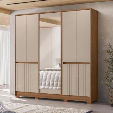 Imagem de Guarda Roupa Casal Maunee 3 Portas de Correr 6 Gavetas MDP Carvalho Fendi Casa H