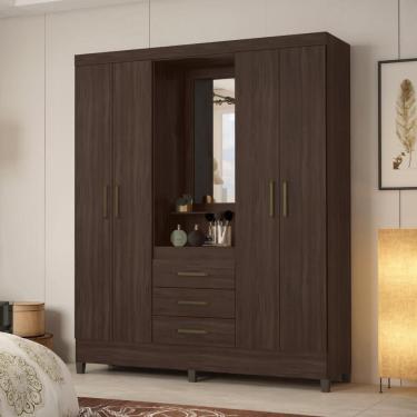 Imagem de Conjunto Guarda Roupa Casal Matos 4 Portas de Bater 3 Gavetas MDP Cafe Touch Casa H