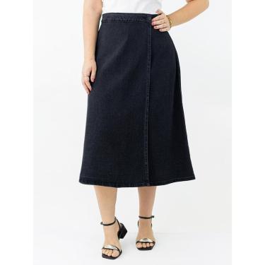 Imagem de Saia Feminina Midi Jeans Preto Envelope Alta Evasê Anticorpus-Feminino