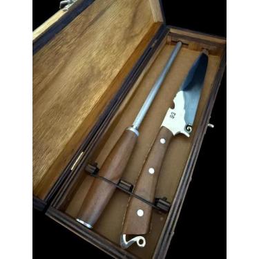 Imagem de Faca Picaço SG 8 Inox 3 mm com Chaira, Cabo em Madeira e Caixa de Made