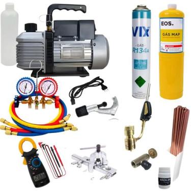 Imagem de Kit Básico Refrigeração Bomba De Vácuo Maçarico Manifold - Kit refrige