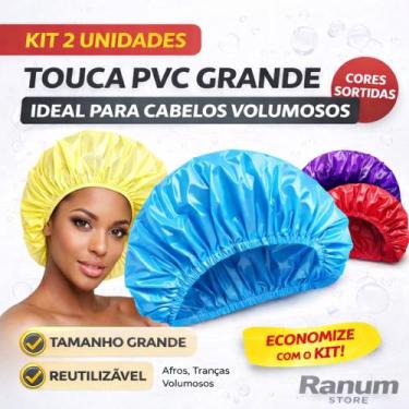 Imagem de Kit 2 Toucas PVC Grande para Banho  Ideal para Cabelos Volumosos - San