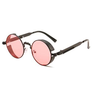 Imagem de Óculos de sol redondos retrô homens mulheres designer estilo punk à prova de vento armação de metal vintage óculos de sol óculos de sol uv400, C8 preto rosa, tamanho único