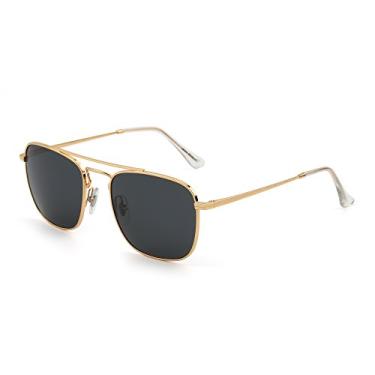 Imagem de JIM HALO Óculos de sol aviador quadrados retrô premium com lentes de vidro planas para homens e mulheres, Armação dourada/lente cinza escuro, One Size