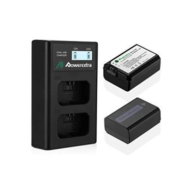 Imagem de Powerextra Pacote com 2 baterias de substituição Sony NP-FW50 e tela LCD inteligente carregador de canal duplo compatível com câmera Sony ZV-E10, Alpha a6500, a6300, a6000, a7, a7s ii, a7s, a5100, a5000, a7r, a7 ii
