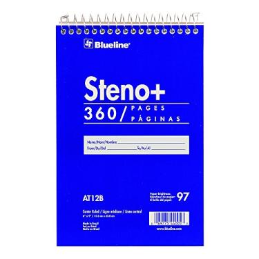 Imagem de Blueline Bloco de notas Steno, encadernação superior em espiral com capa azul flexível, 15 x 23 cm, 360 páginas (AT12B)