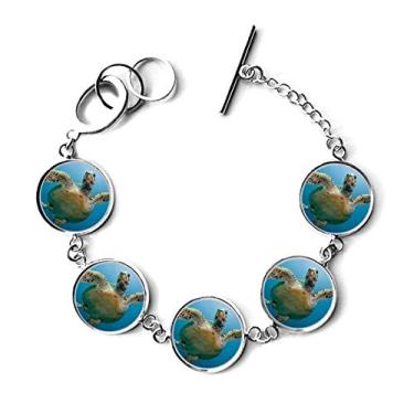 Imagem de DIYthinker Bracelete de corrente, pingente, corrente, pingente, tartaruga, água, ciência, natureza